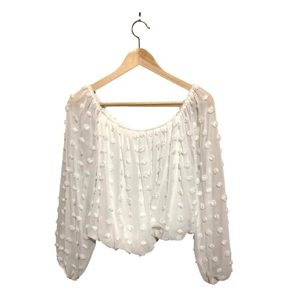 MIAMI Women’s White Top Cropped Off Shoulder & Rushed M Fairy Feminine Coquette - Picture 6 of 10